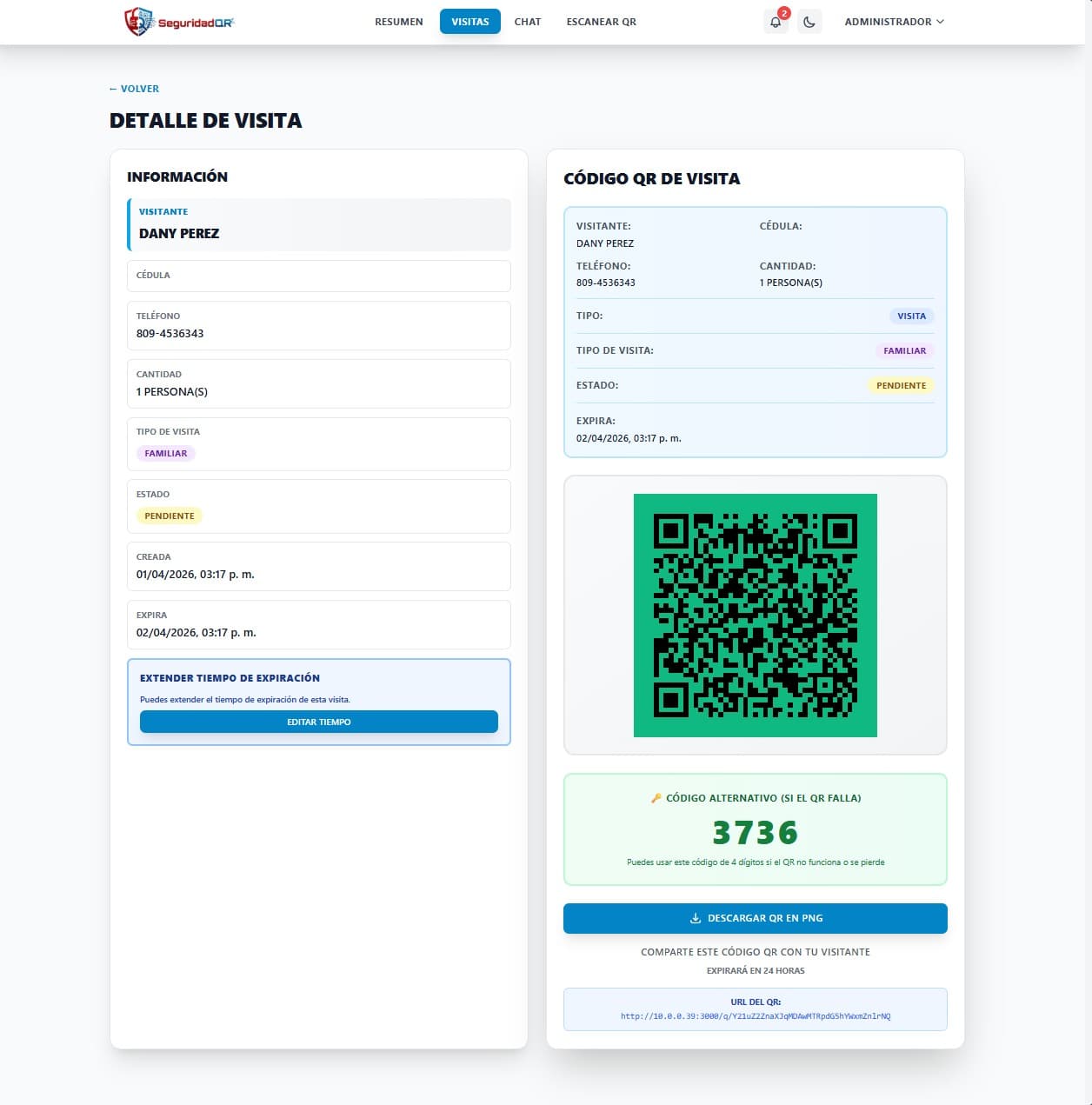 Seguridad QR — vista principal